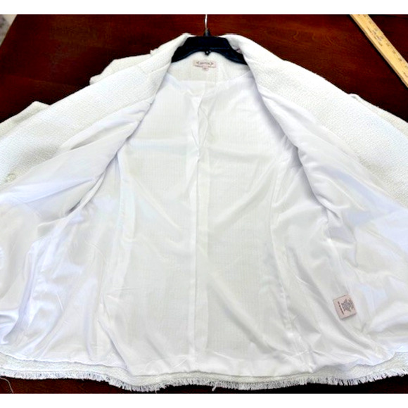 NANETTE LEPORE Frayed Tweed Texture GOLD & WHITE Jacket Blazer Sz LARGE NEW $138 - Picture 11 of 12